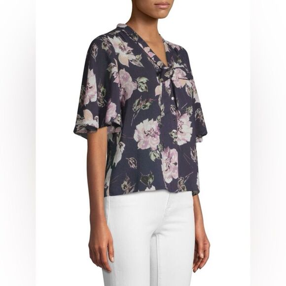 Rebecca Taylor Magnolia Floral Print Scarf-Tie Silk Top Size 6 NWT - Picture 8 of 9